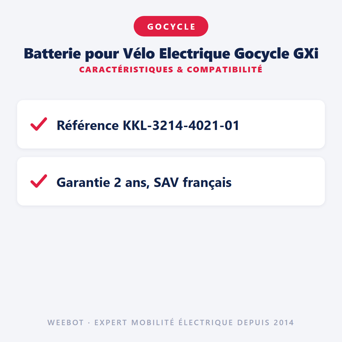 Batterie pour Vélo Electrique Gocycle GXi : caractéristiques et compatibilité
