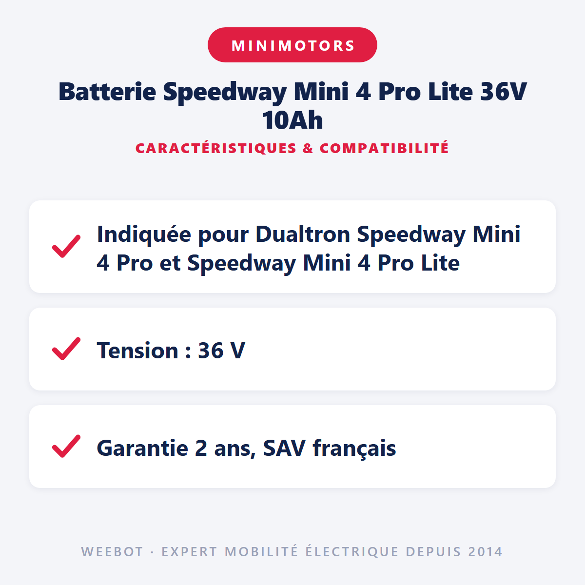 Batterie Speedway Mini 4 Pro Lite 36V 10Ah : caractéristiques et compatibilité