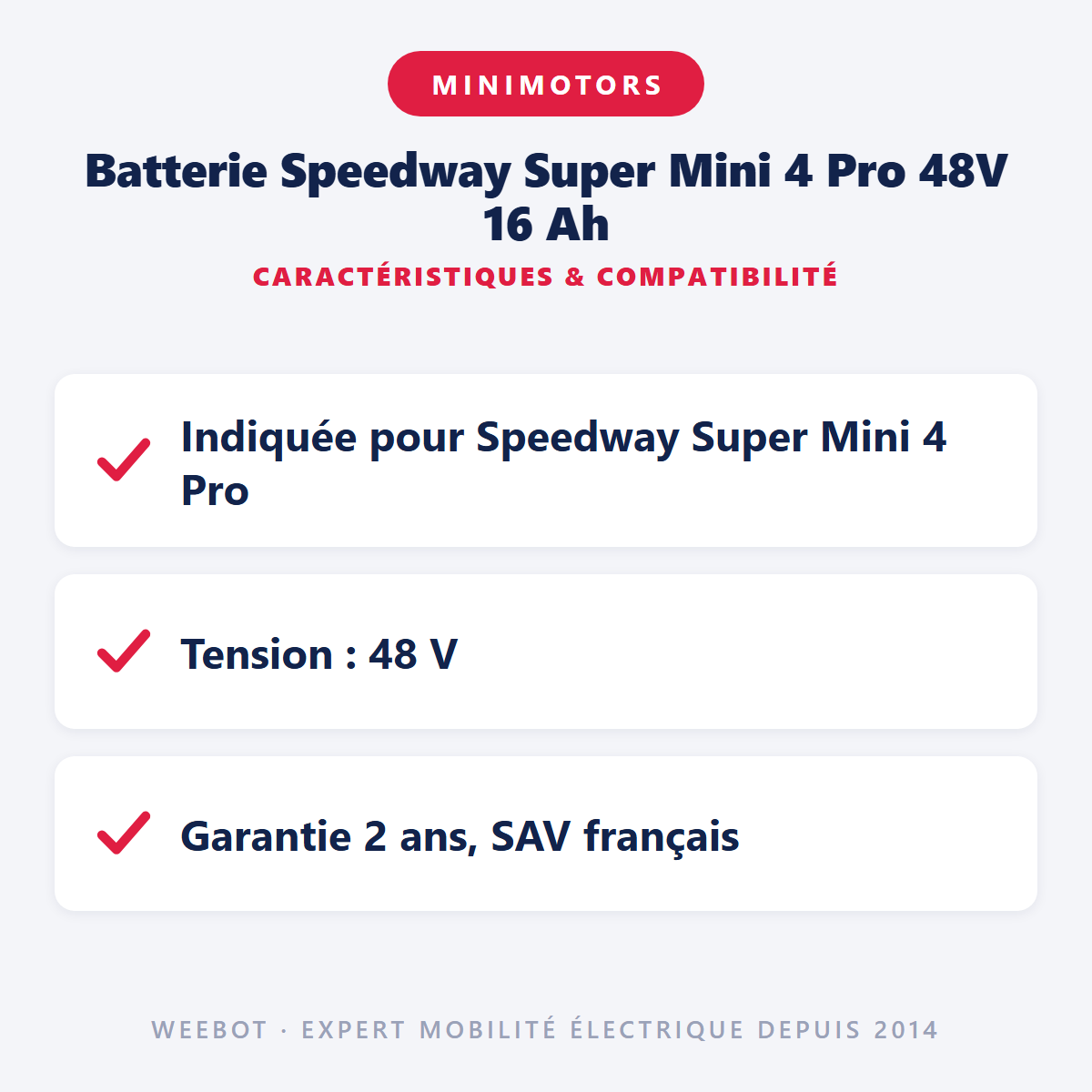 Batterie Speedway Super Mini 4 Pro 48V 16 Ah : caractéristiques et compatibilité