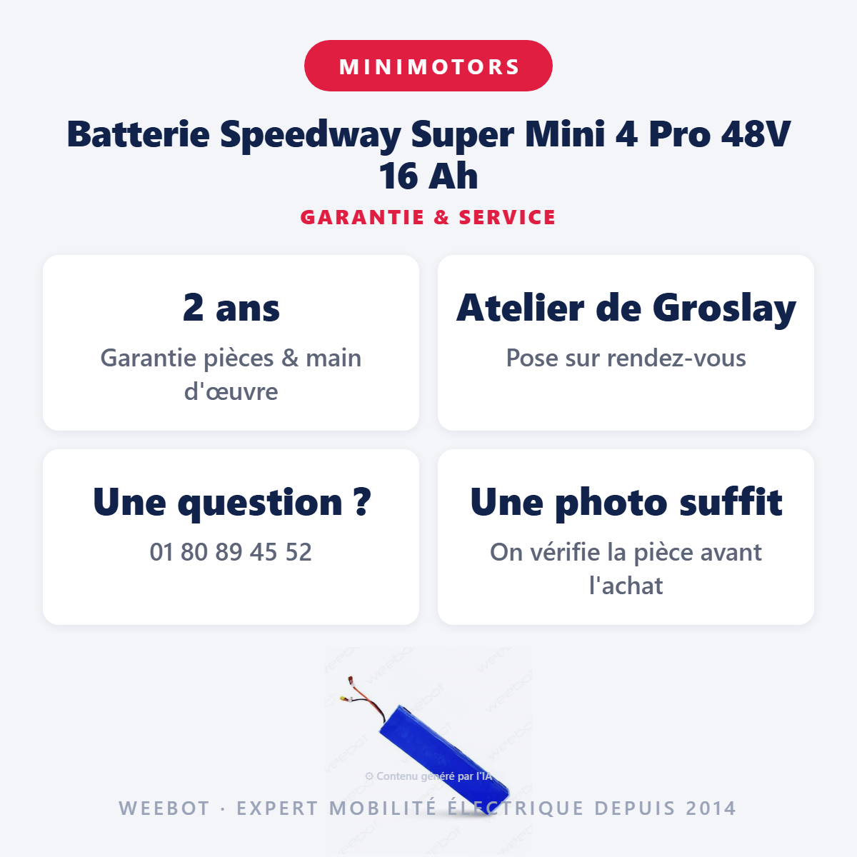Batterie Speedway Super Mini 4 Pro 48V 16 Ah : garantie 2 ans et service après-vente