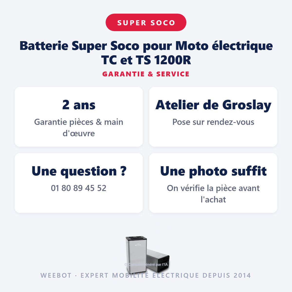 Batterie Super Soco pour Moto électrique TC et TS 1200R : garantie 2 ans et service après-vente