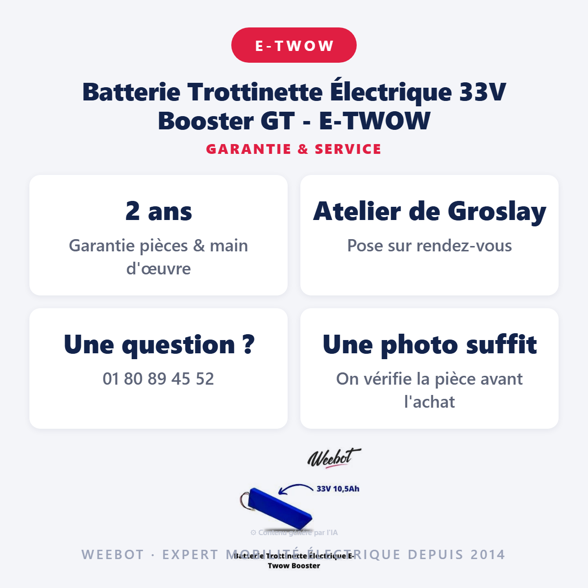 Batterie Trottinette Électrique 33V Booster GT - E-TWOW : garantie 2 ans et service après-vente