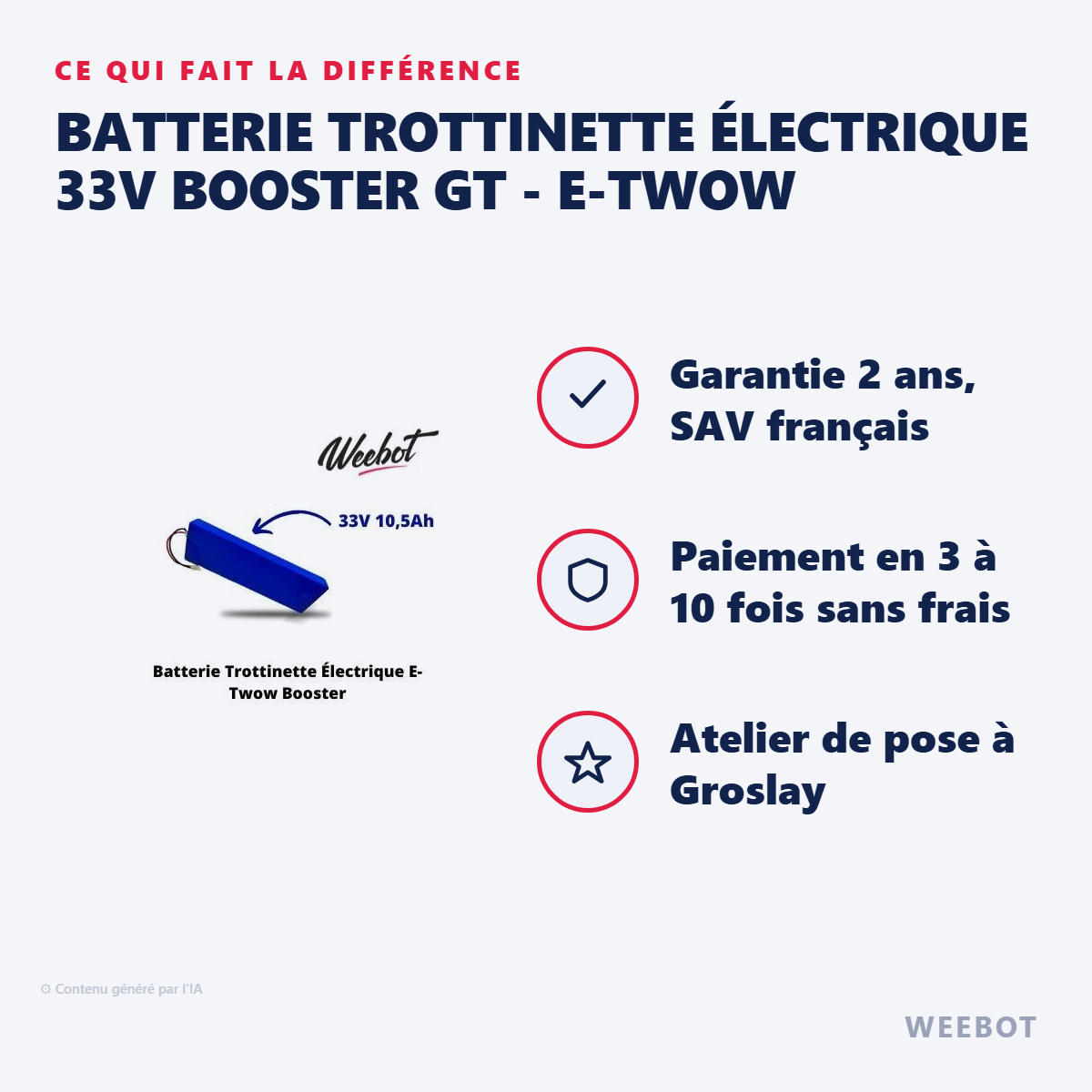 Batterie Trottinette Électrique 33V Booster GT - E-TWOW : les points forts