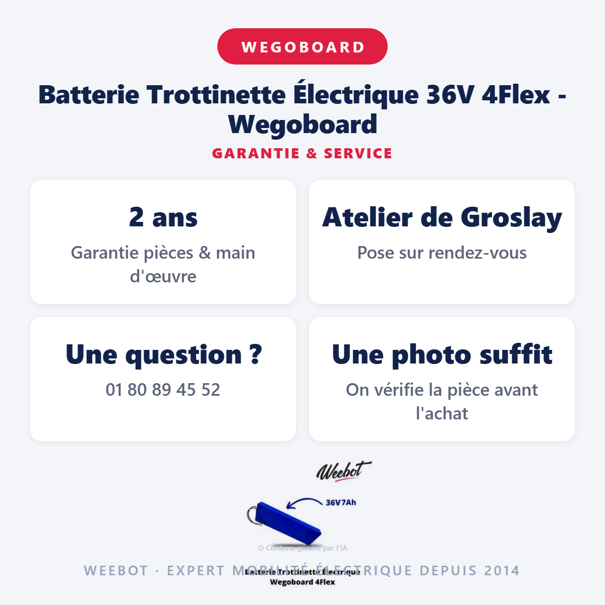 Batterie Trottinette Électrique 36V 4Flex - Wegoboard : garantie 2 ans et service après-vente