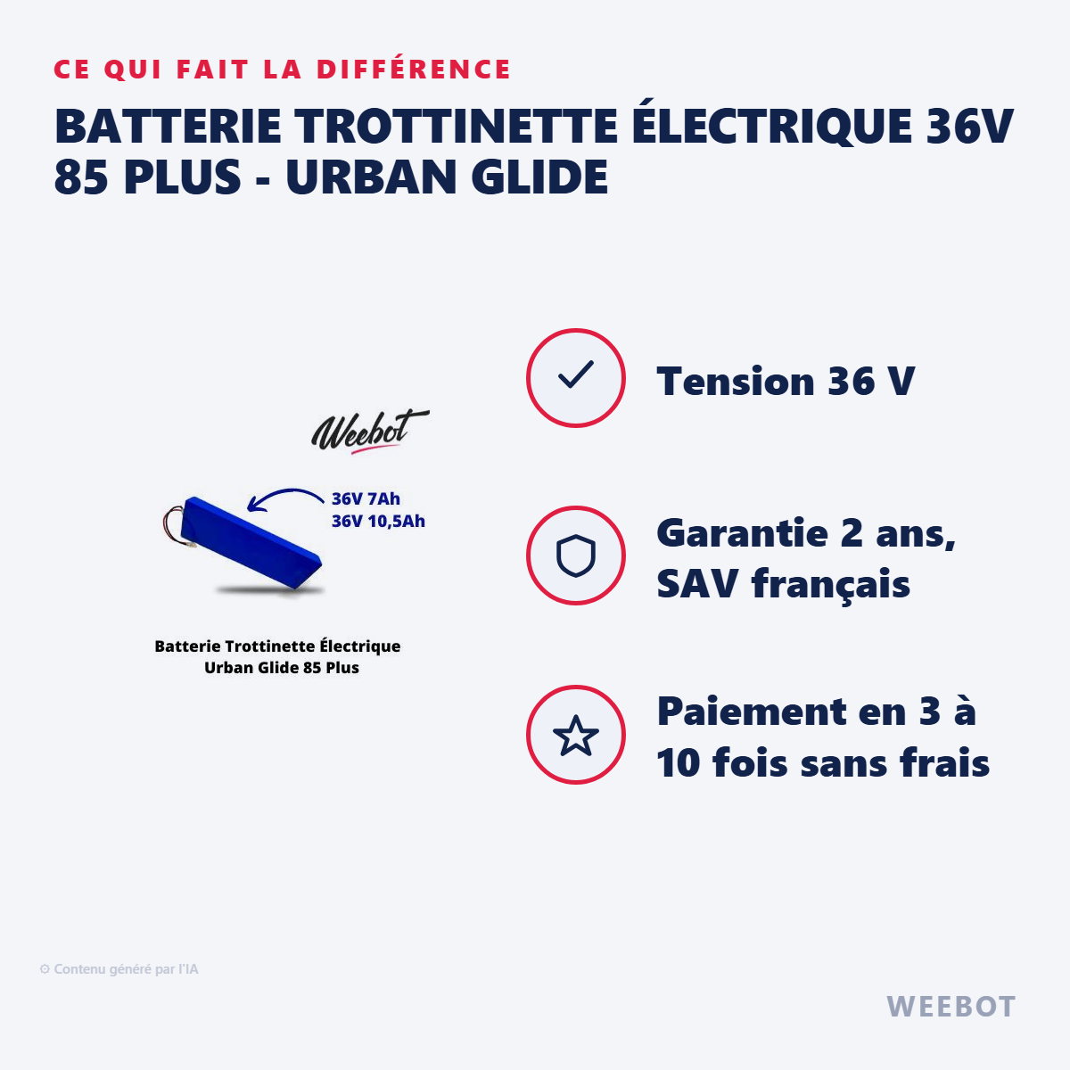 Batterie Trottinette Électrique 36V 85 Plus - Urban Glide : les points forts