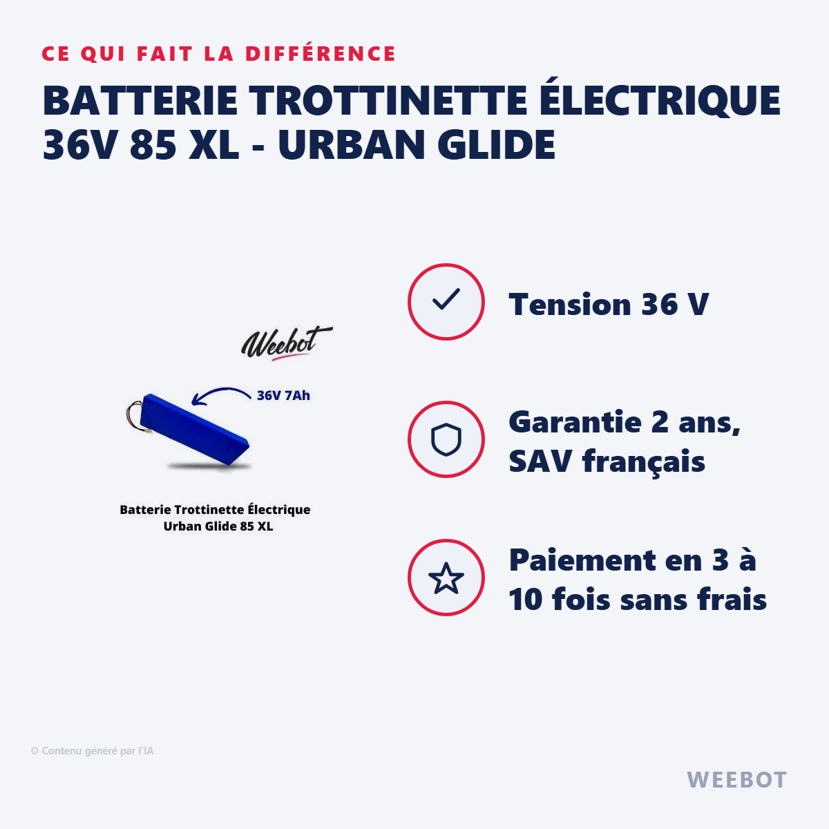Batterie Trottinette Électrique 36V 85 XL - Urban Glide : les points forts