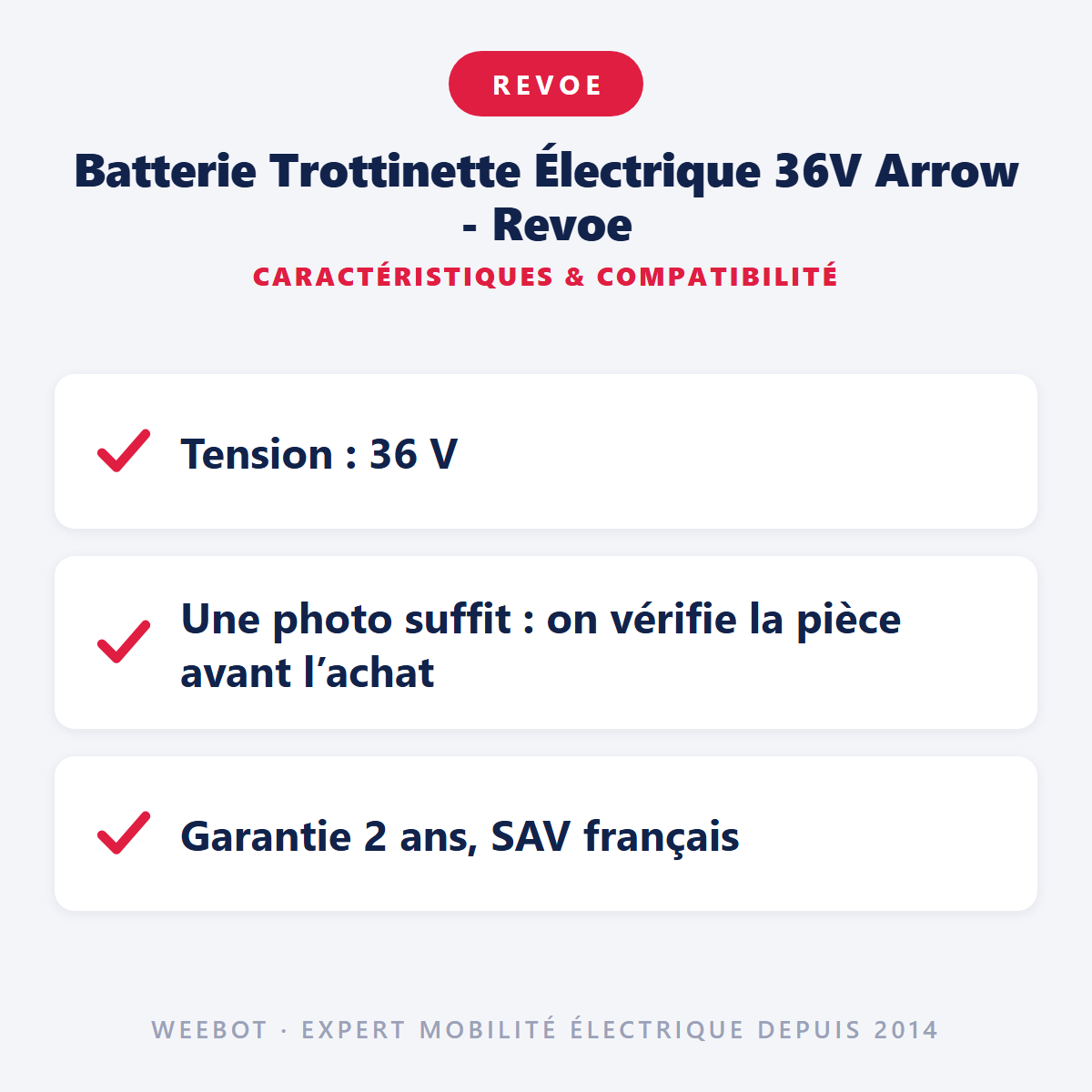 Batterie Trottinette Électrique 36V Arrow - Revoe : caractéristiques et compatibilité
