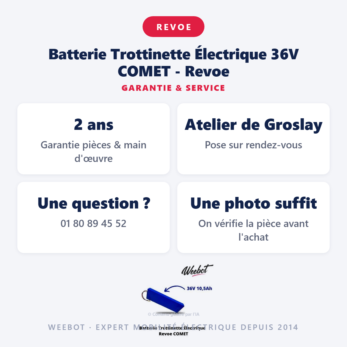 Batterie Trottinette Électrique 36V COMET - Revoe : garantie 2 ans et service après-vente