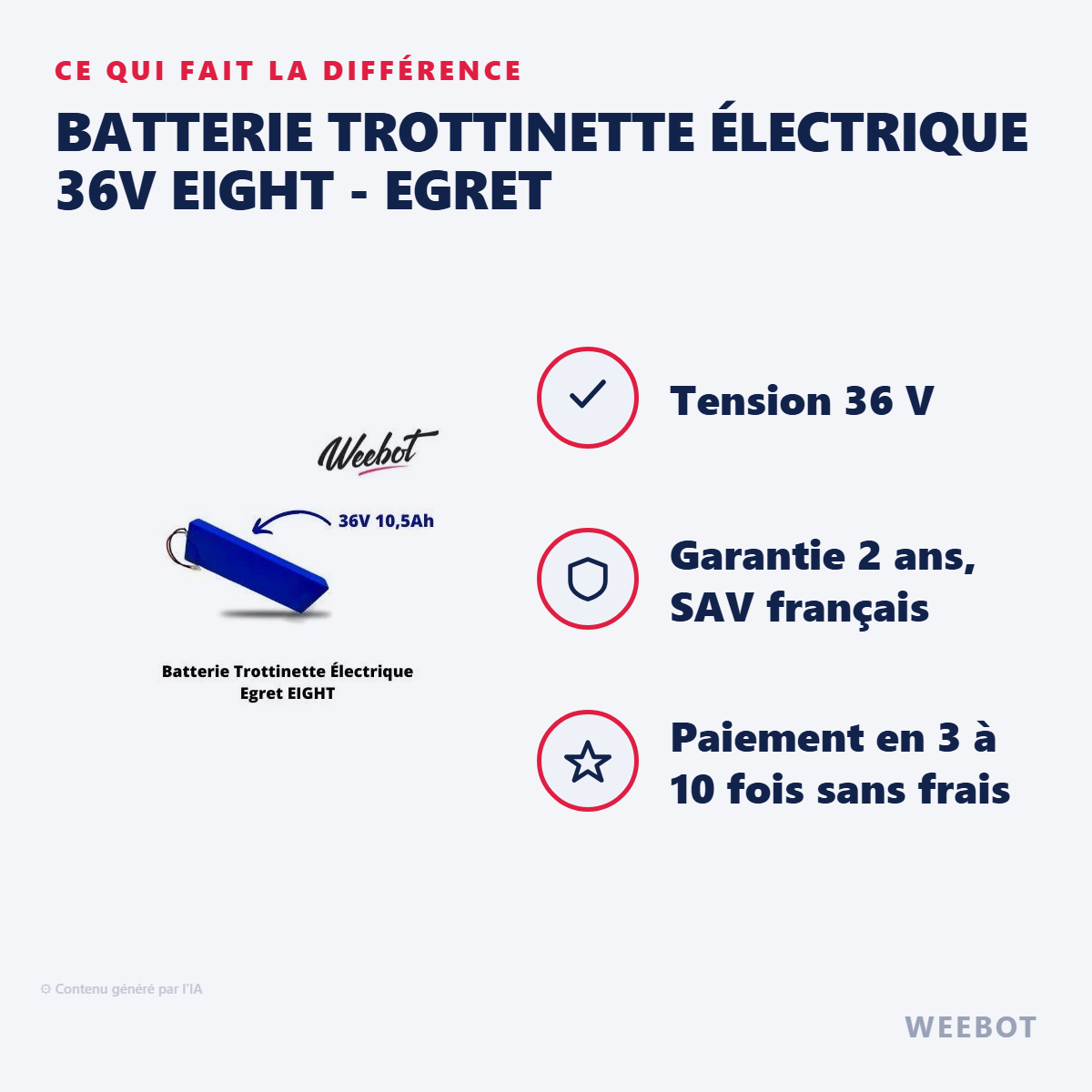 Batterie Trottinette Électrique 36V EIGHT - Egret : les points forts