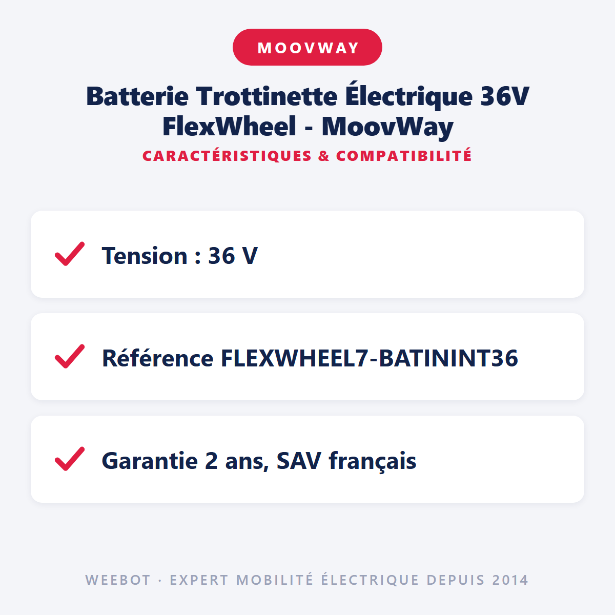 Batterie Trottinette Électrique 36V FlexWheel - MoovWay : caractéristiques et compatibilité