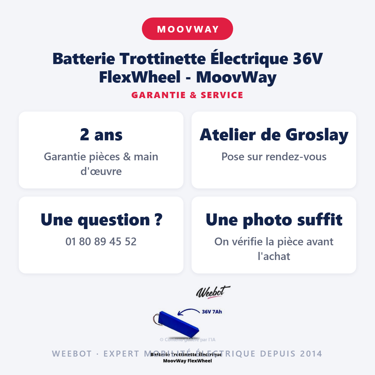 Batterie Trottinette Électrique 36V FlexWheel - MoovWay : garantie 2 ans et service après-vente
