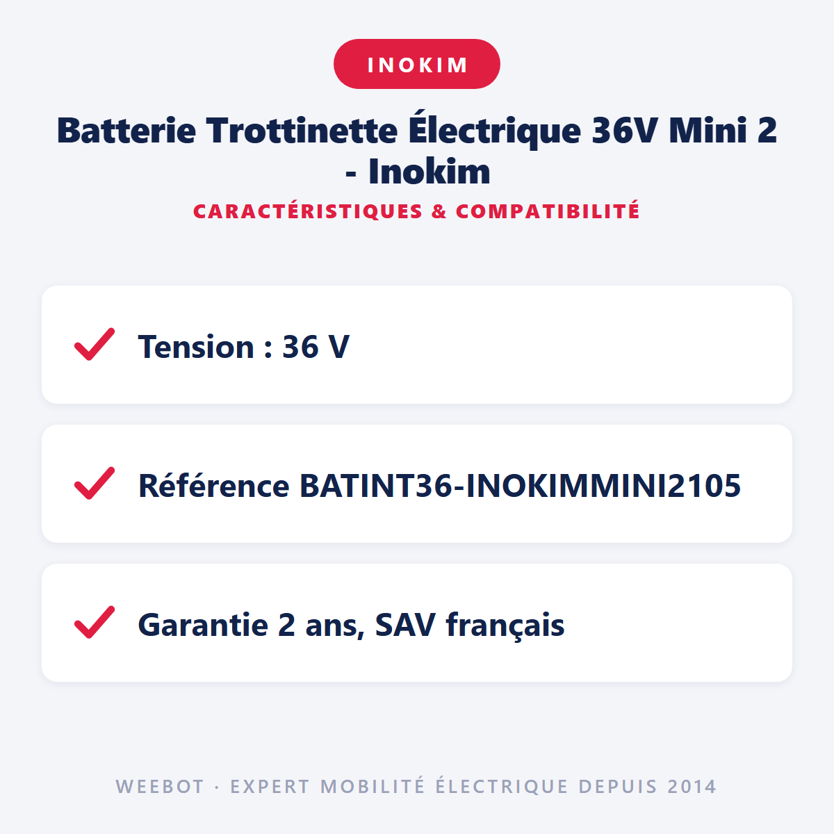 Batterie Trottinette Électrique 36V Mini 2 - Inokim : caractéristiques et compatibilité