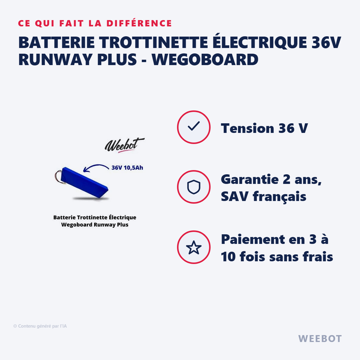 Batterie Trottinette Électrique 36V Runway Plus - Wegoboard : les points forts