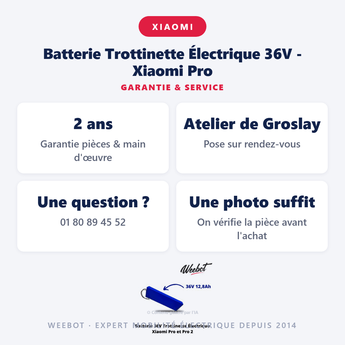 Batterie Trottinette Électrique 36V - Xiaomi Pro (Batterie Uniquement) - Weebot