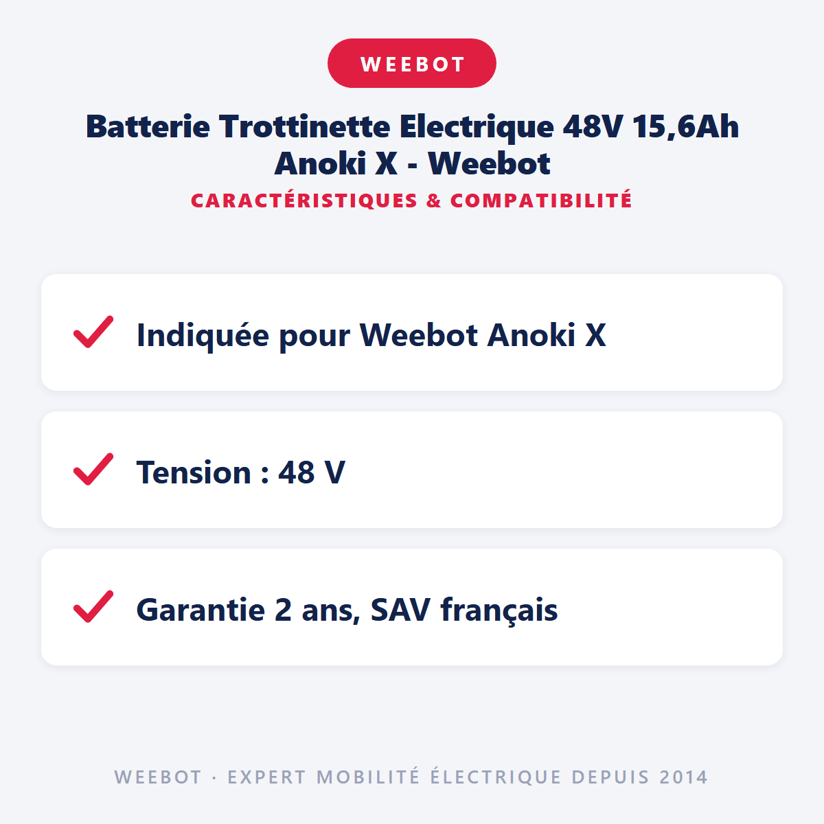 Batterie Trottinette Electrique 48V 15,6Ah Anoki X - Weebot (Batterie Uniquement) - Weebot