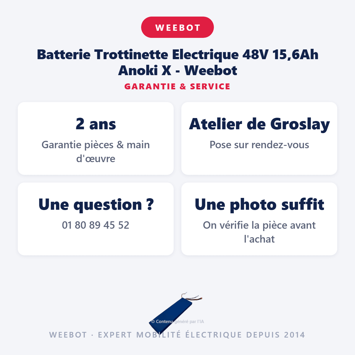 Batterie Trottinette Electrique 48V 15,6Ah Anoki X - Weebot (Batterie Uniquement) - Weebot