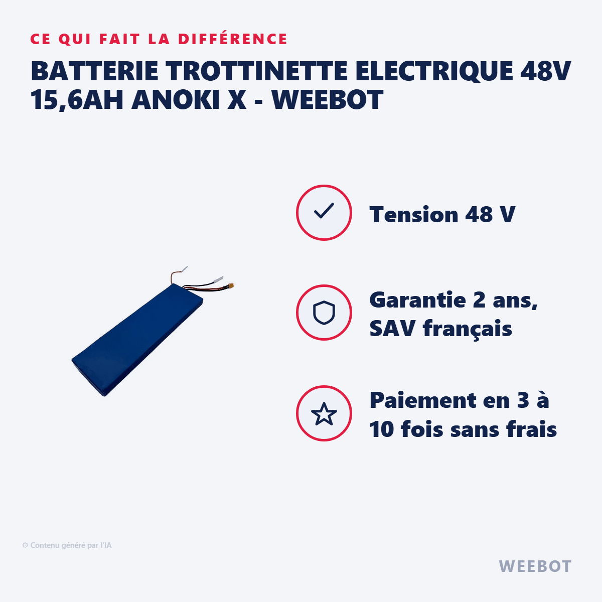 Batterie Trottinette Electrique 48V 15,6Ah Anoki X - Weebot (Batterie Uniquement) - Weebot