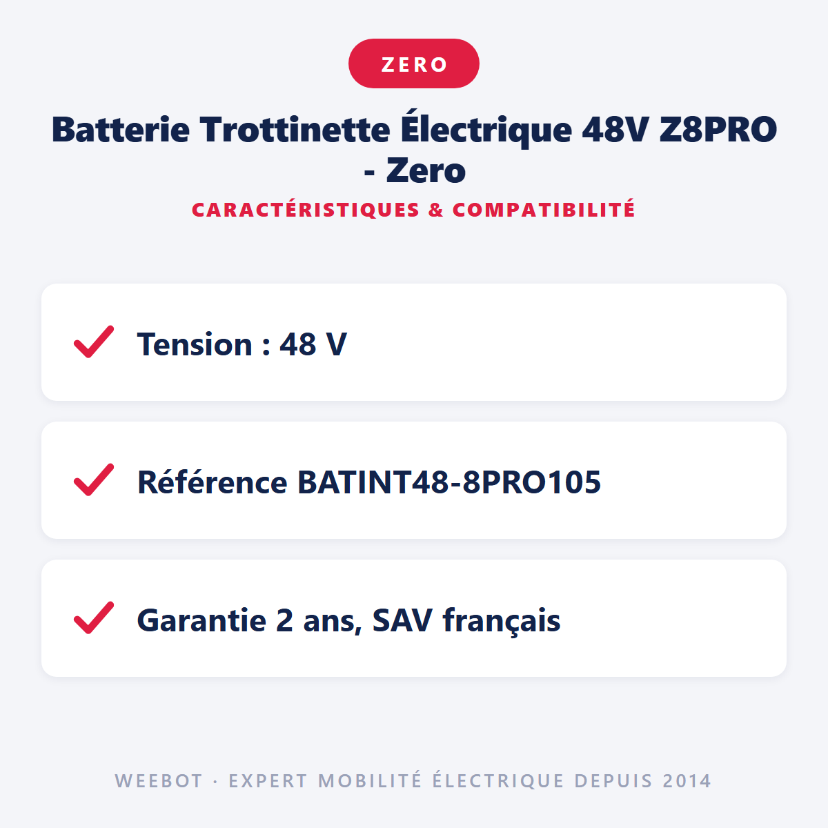 Batterie Trottinette Électrique 48V Z8PRO - Zero : caractéristiques et compatibilité