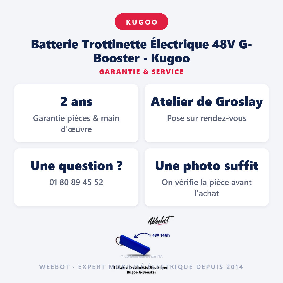 Batterie Trottinette Électrique 48V G-Booster - Kugoo : garantie 2 ans et service après-vente