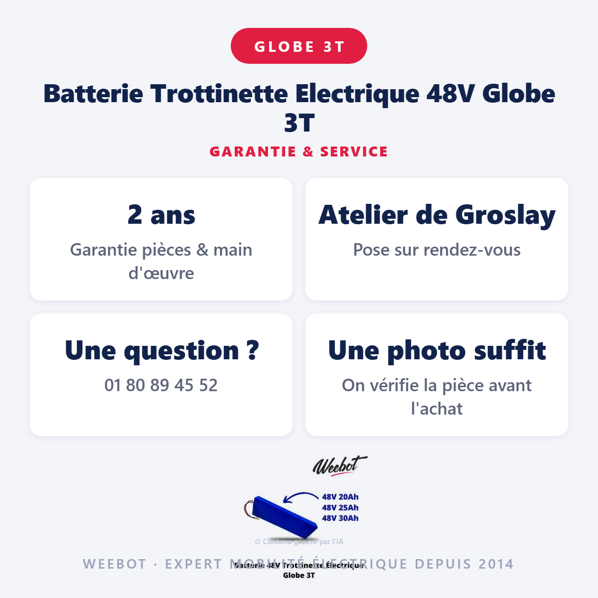 Batterie Trottinette Electrique 48V Globe 3T : garantie 2 ans et service après-vente