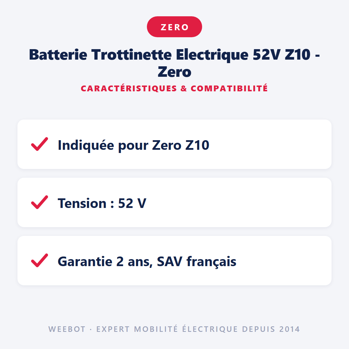Batterie Trottinette Electrique 52V Z10 - Zero : caractéristiques et compatibilité