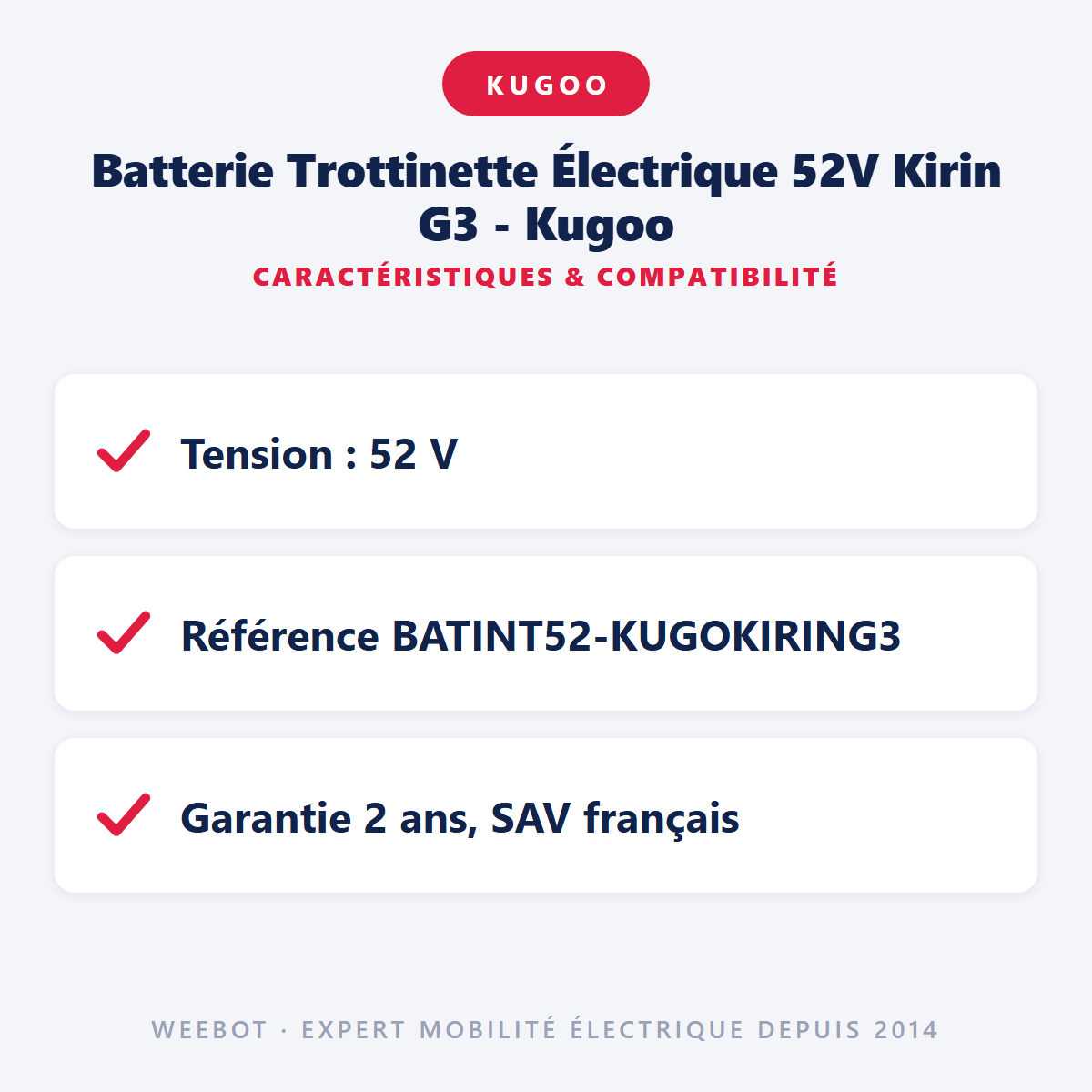 Batterie Trottinette Électrique 52V Kirin G3 - Kugoo : caractéristiques et compatibilité
