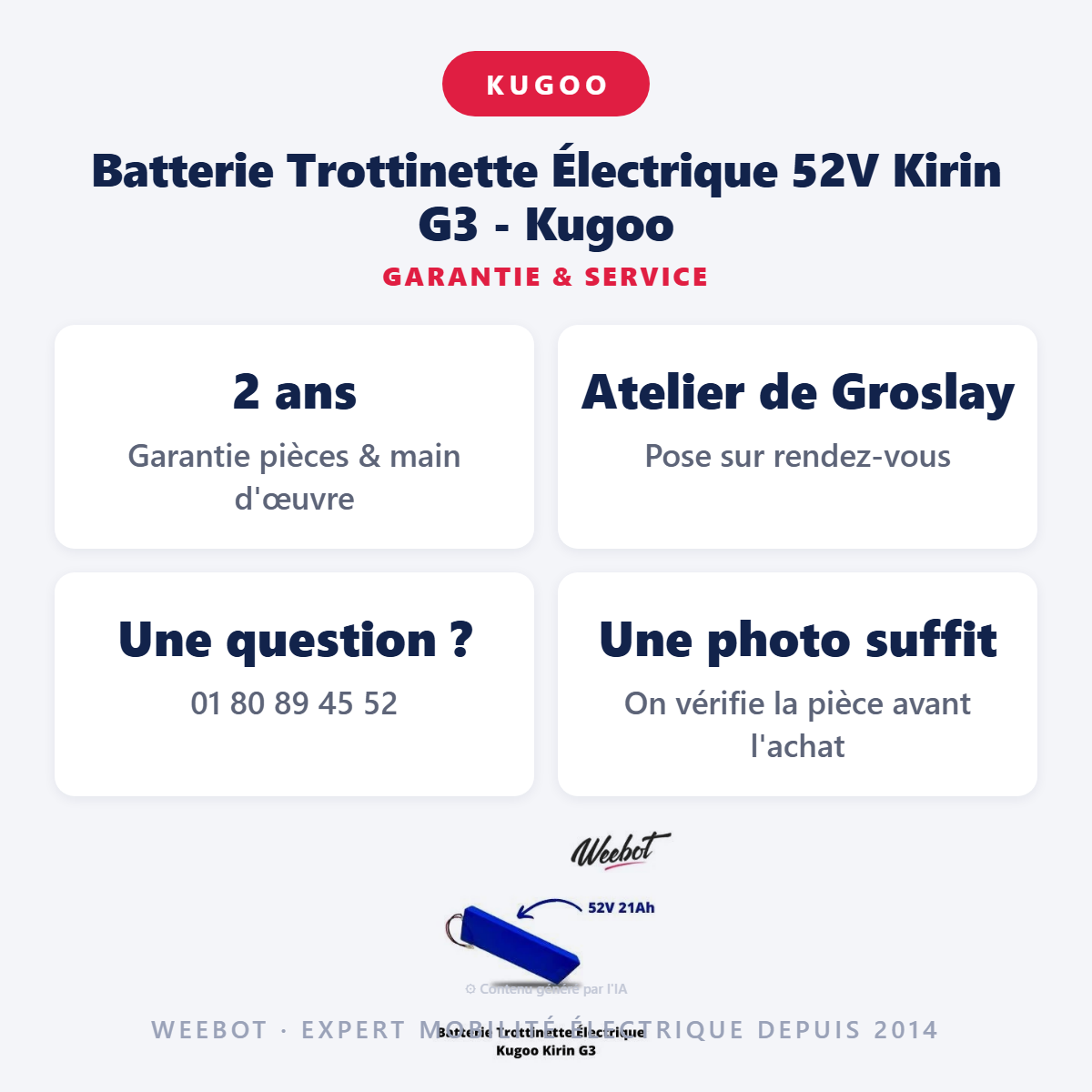 Batterie Trottinette Électrique 52V Kirin G3 - Kugoo : garantie 2 ans et service après-vente
