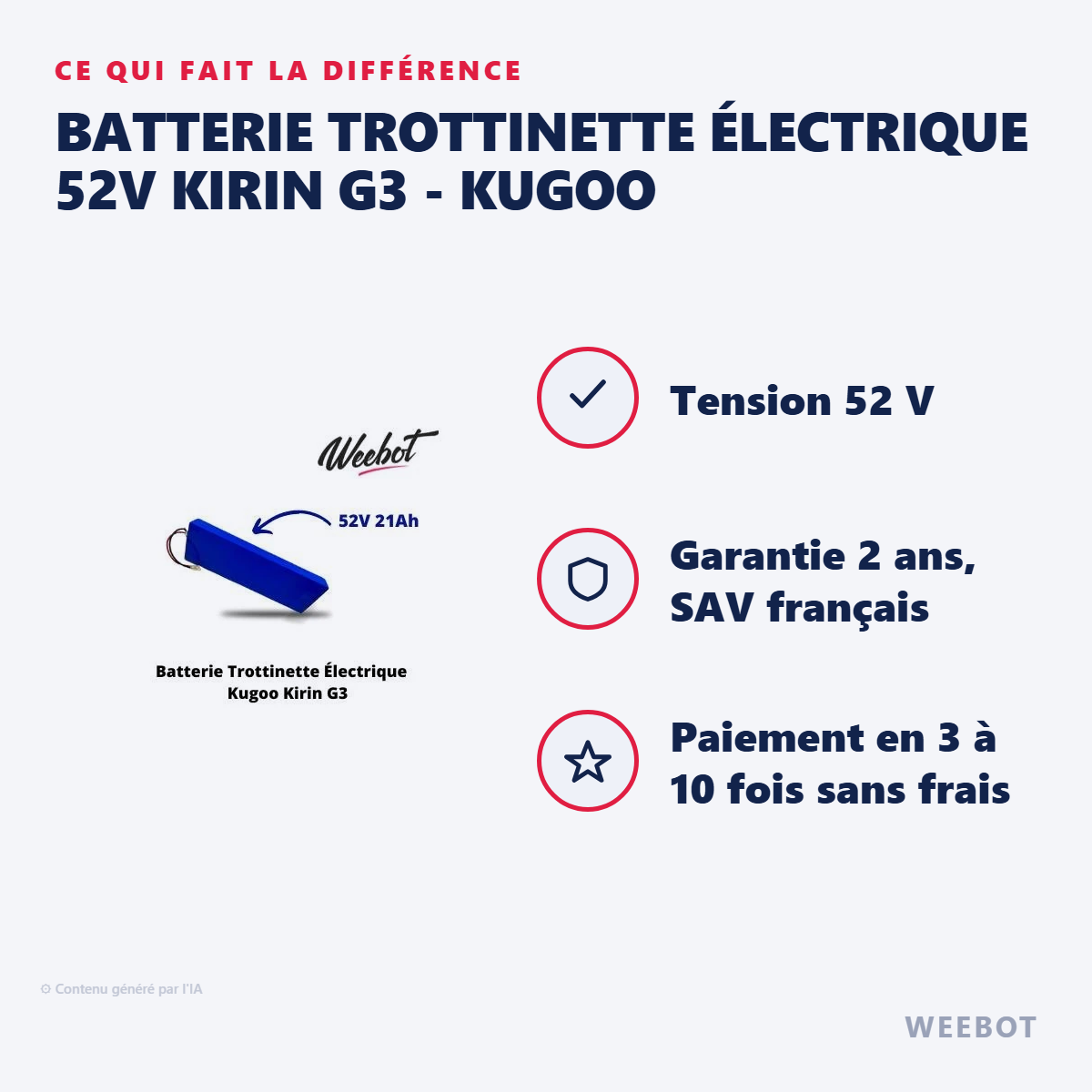 Batterie Trottinette Électrique 52V Kirin G3 - Kugoo : les points forts