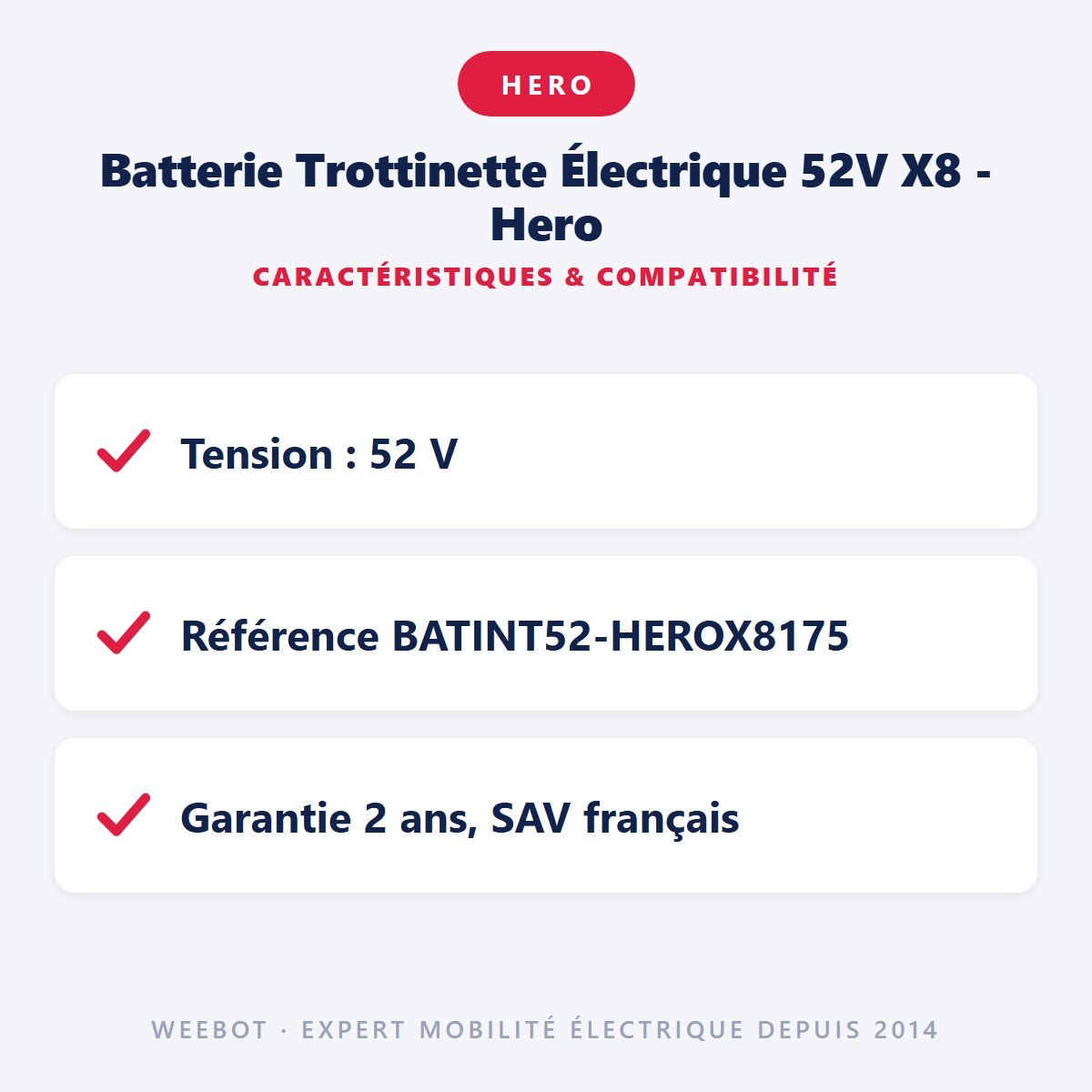 Batterie Trottinette Électrique 52V X8 - Hero : caractéristiques et compatibilité