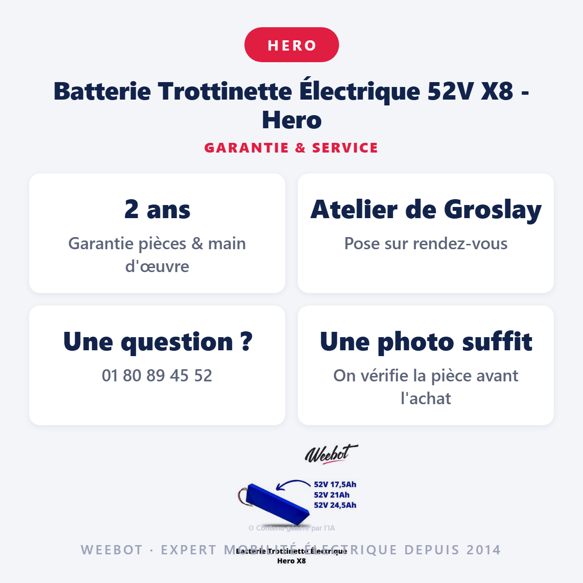 Batterie Trottinette Électrique 52V X8 - Hero : garantie 2 ans et service après-vente