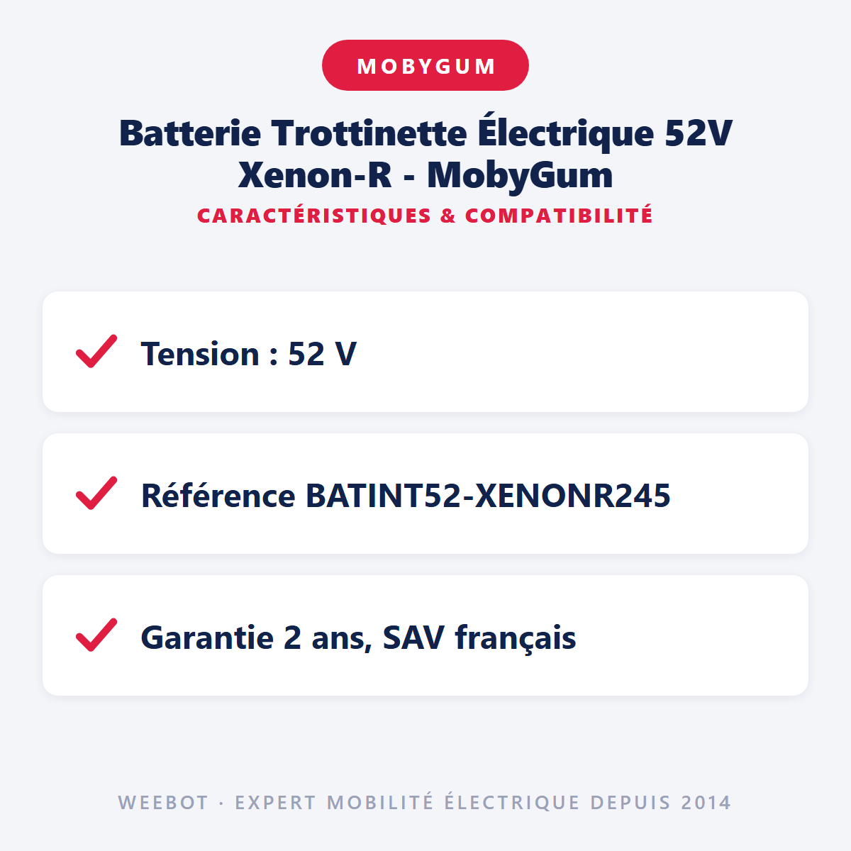 Batterie Trottinette Électrique 52V Xenon-R - MobyGum : caractéristiques et compatibilité