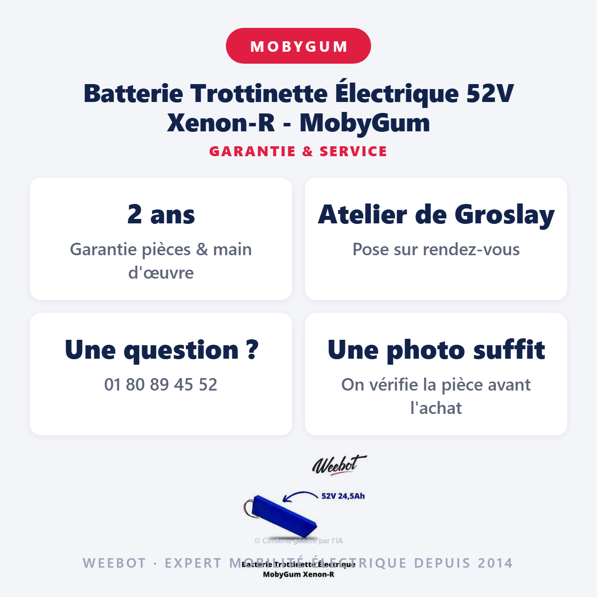 Batterie Trottinette Électrique 52V Xenon-R - MobyGum : garantie 2 ans et service après-vente
