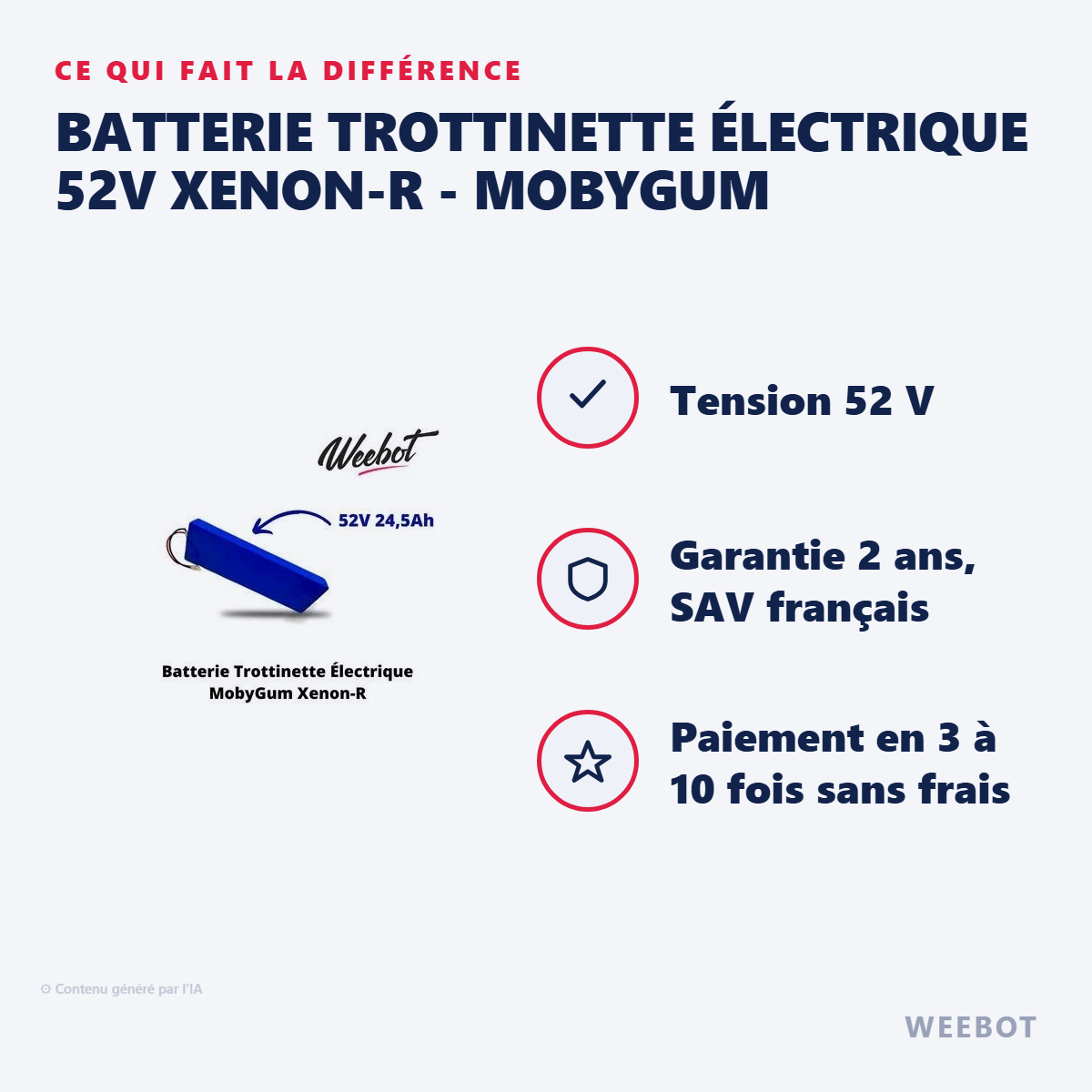Batterie Trottinette Électrique 52V Xenon-R - MobyGum : les points forts