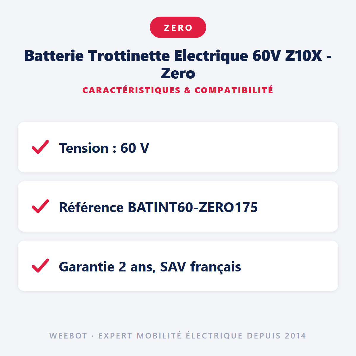Batterie Trottinette Electrique 60V Z10X - Zero : caractéristiques et compatibilité