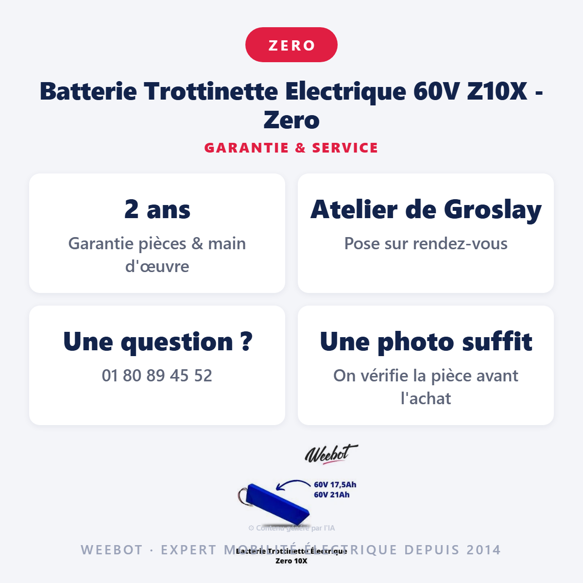 Batterie Trottinette Electrique 60V Z10X - Zero : garantie 2 ans et service après-vente