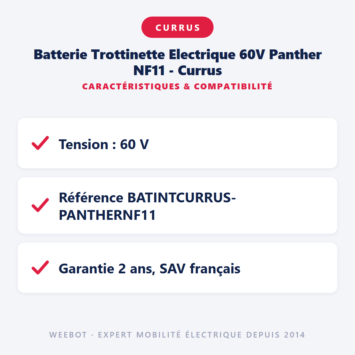 Batterie Trottinette Electrique 60V Panther NF11 - Currus : caractéristiques et compatibilité