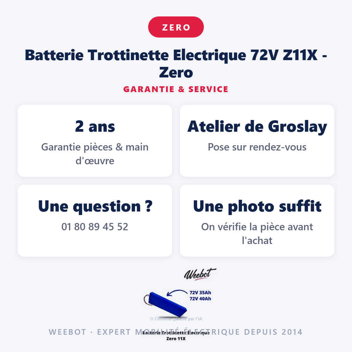 Batterie Trottinette Electrique 72V Z11X - Zero : garantie 2 ans et service après-vente