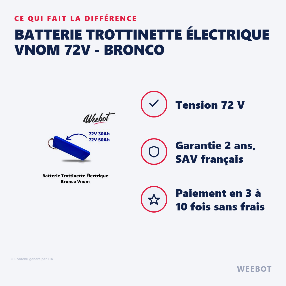 Batterie Trottinette Électrique Vnom 72V - Bronco : les points forts