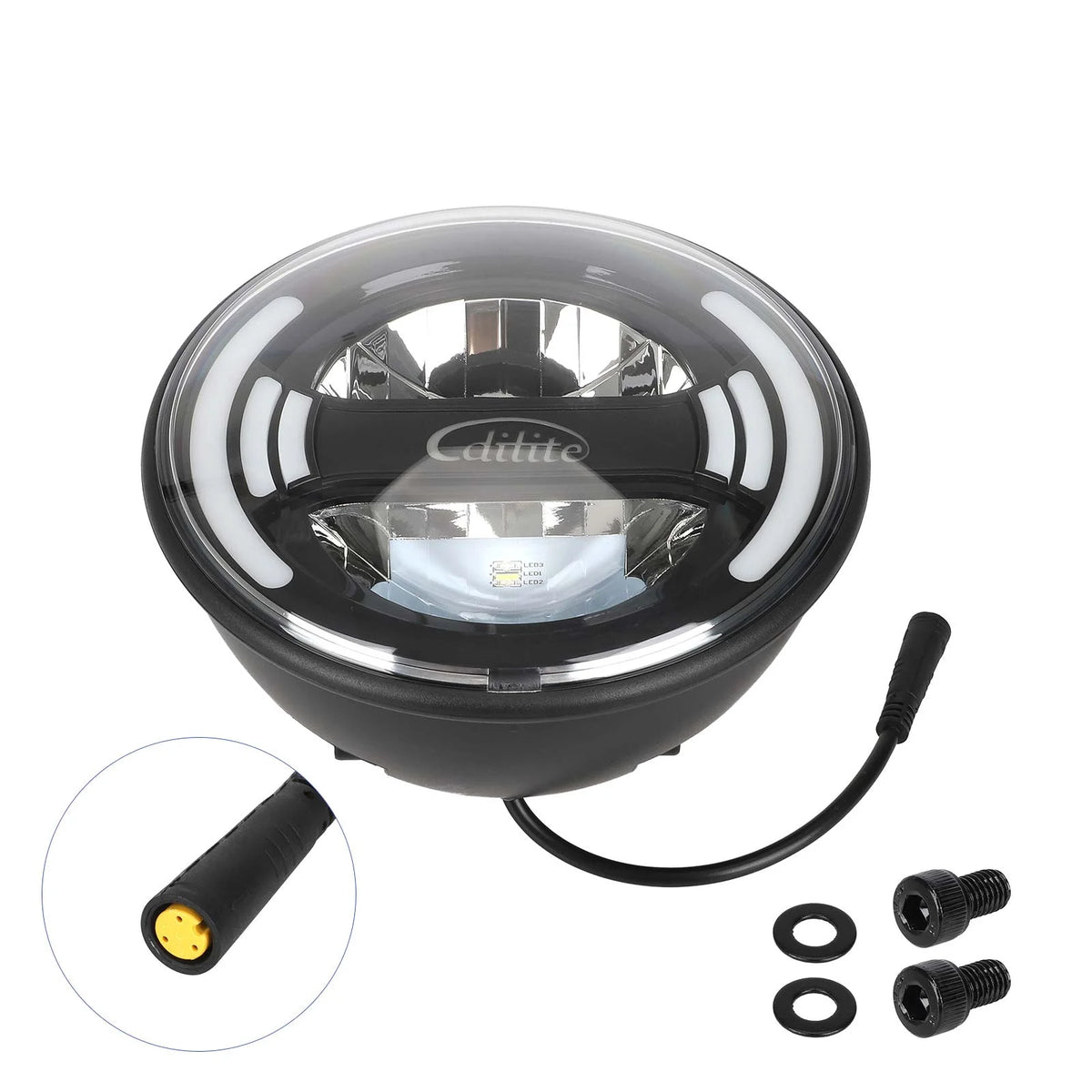 Phare avant rond LED d'origine avec câble de connexion et vis de fixation