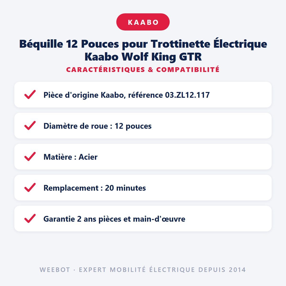 Béquille 12 Pouces pour Trottinette Électrique Kaabo Wolf King GTR - Weebot