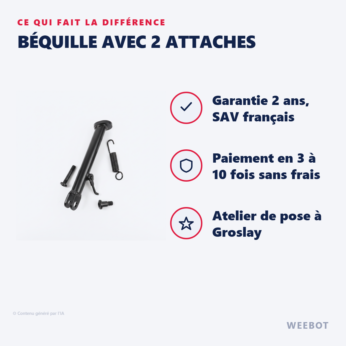Béquille avec 2 Attaches : les points forts
