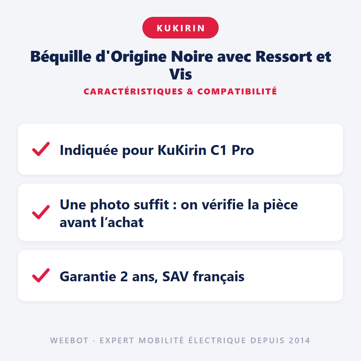 Béquille d'Origine Noire avec Ressort et Vis : caractéristiques et compatibilité