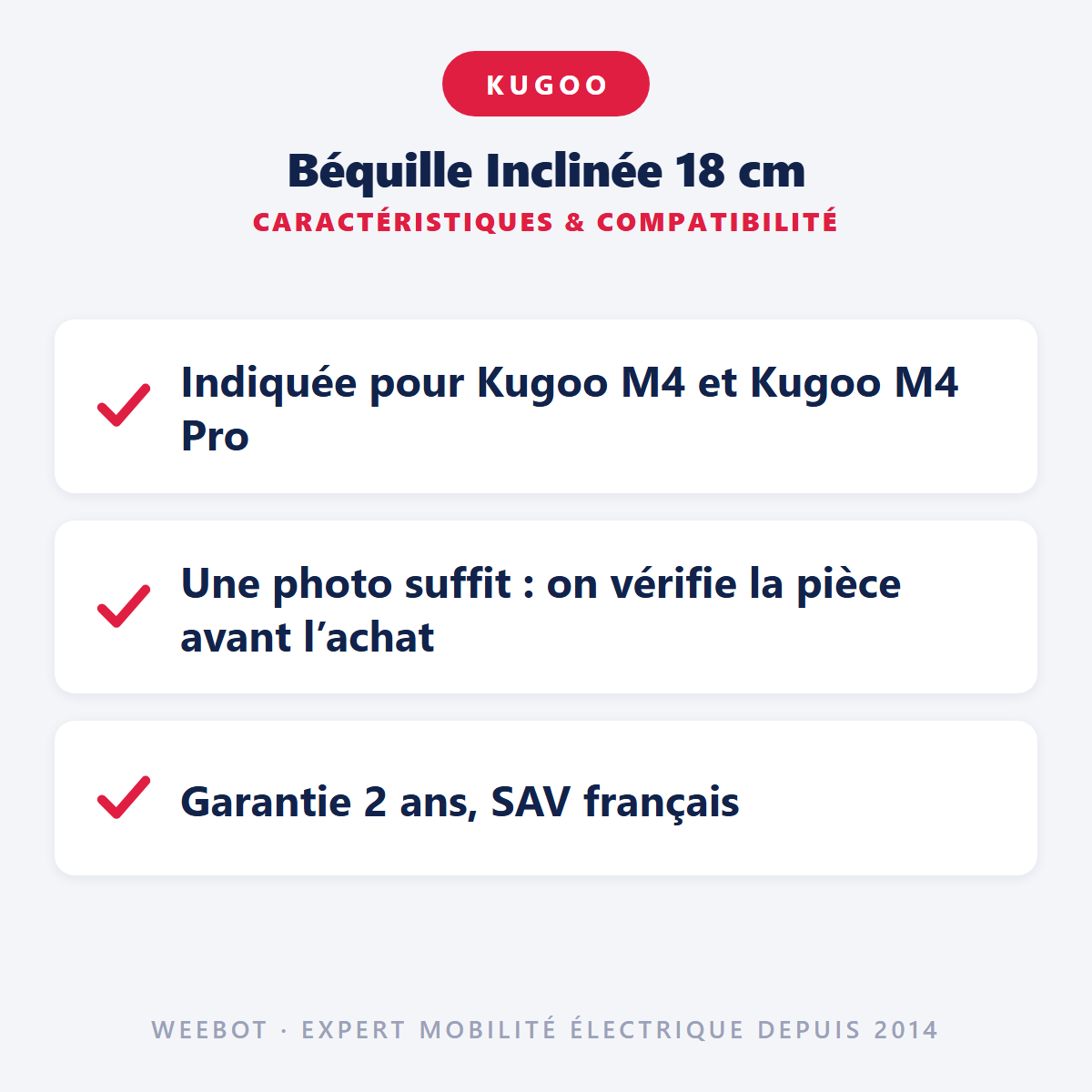 Béquille Inclinée 18 cm : caractéristiques et compatibilité