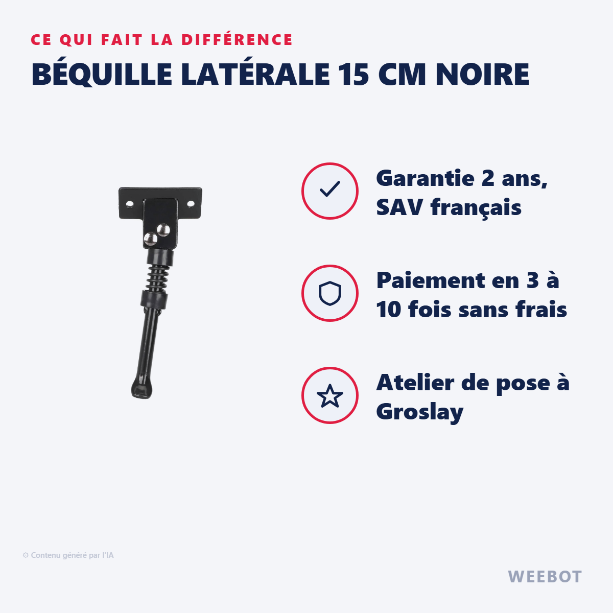 Béquille Latérale 15 cm Noire : les points forts