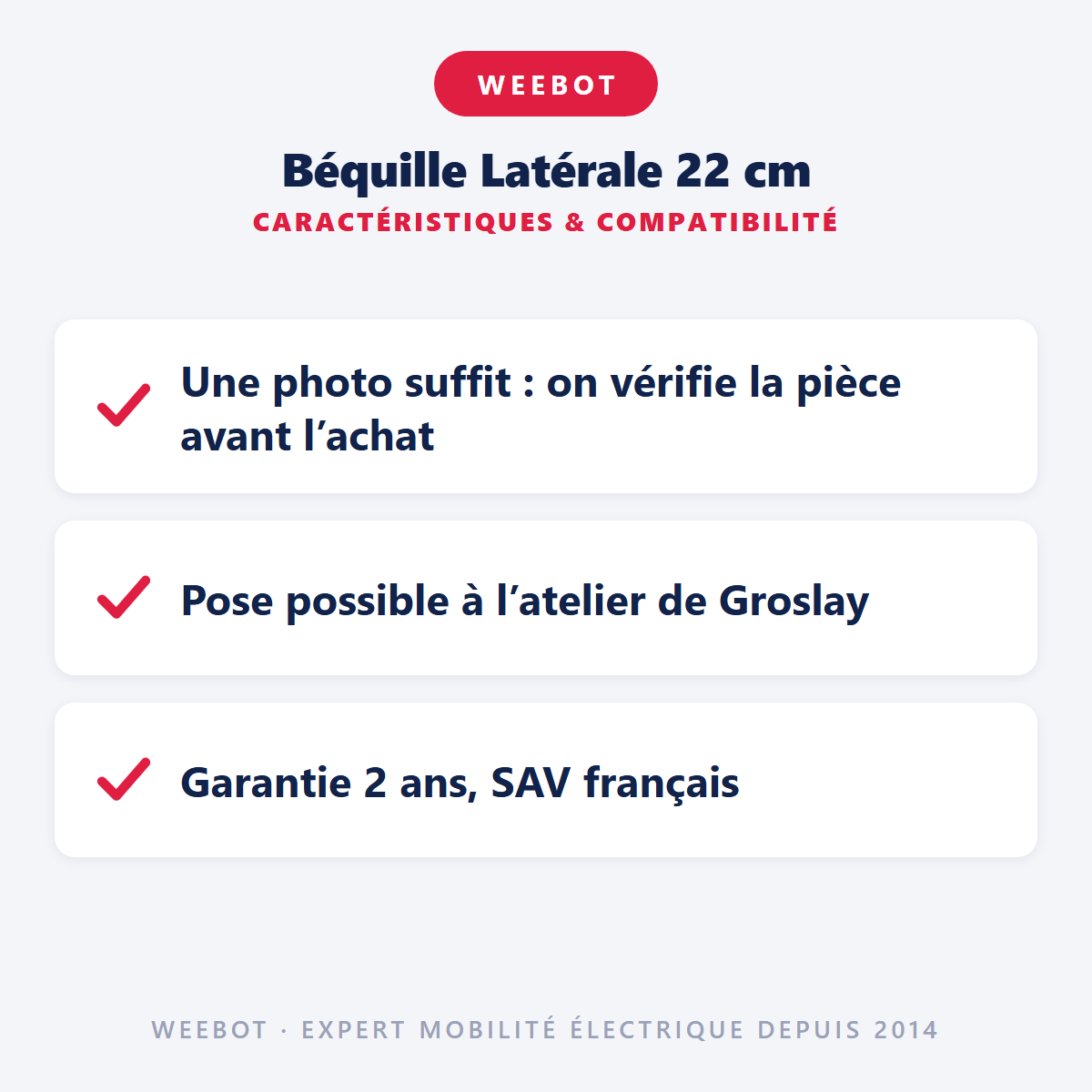Béquille Latérale 22 cm : caractéristiques et compatibilité