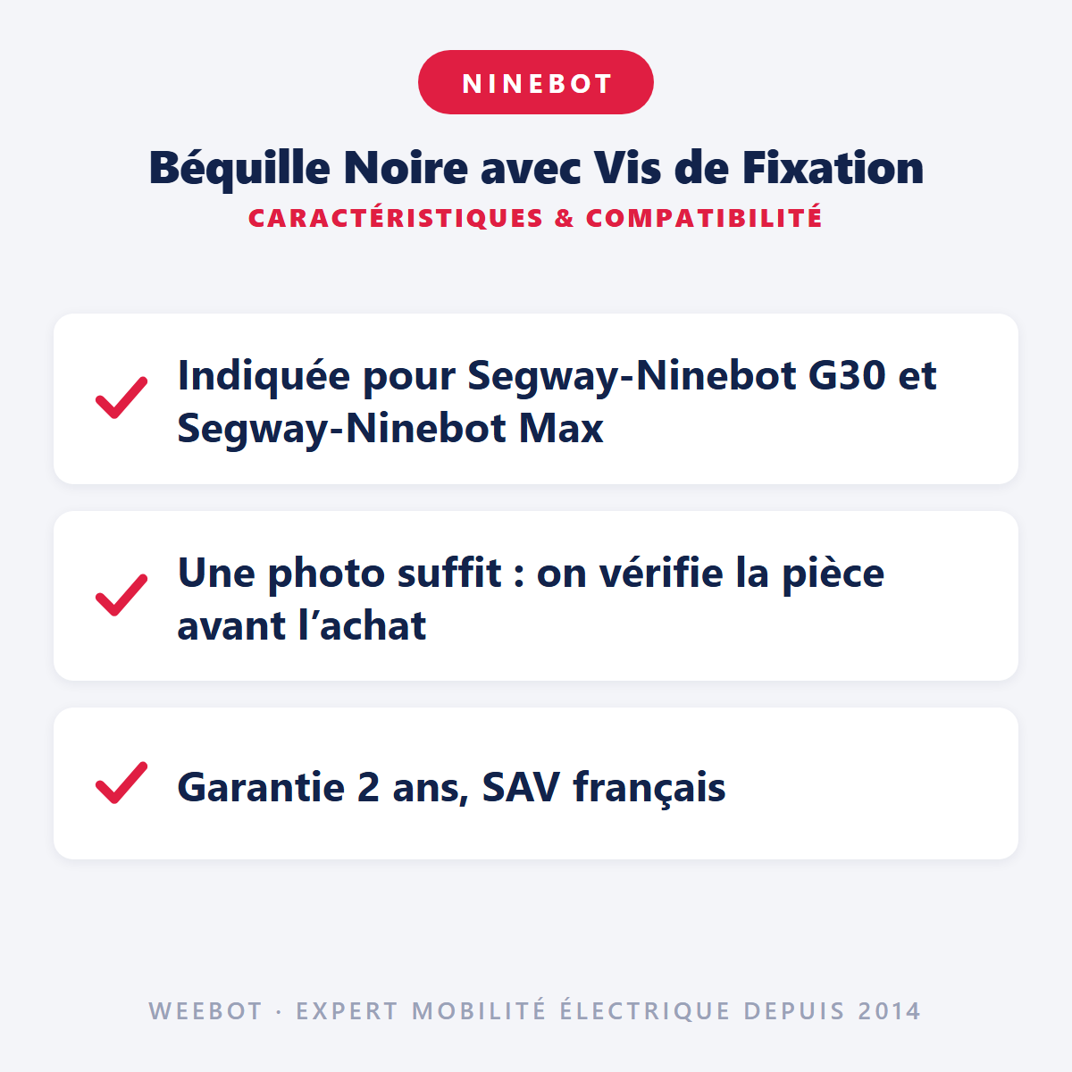 Béquille Noire avec Vis de Fixation : caractéristiques et compatibilité
