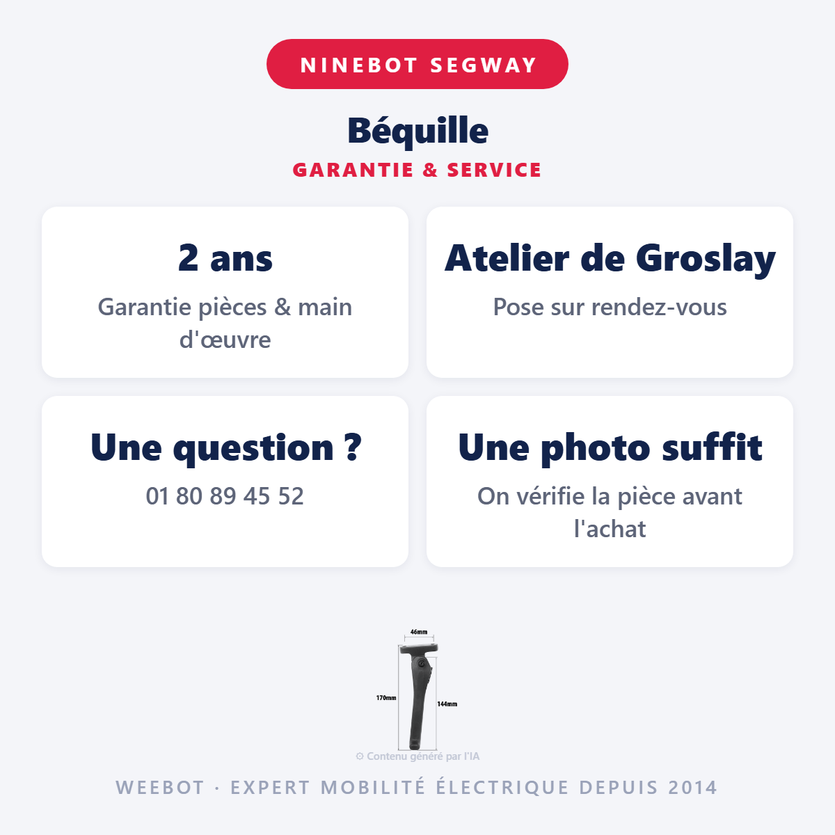 Béquille : garantie 2 ans et service après-vente