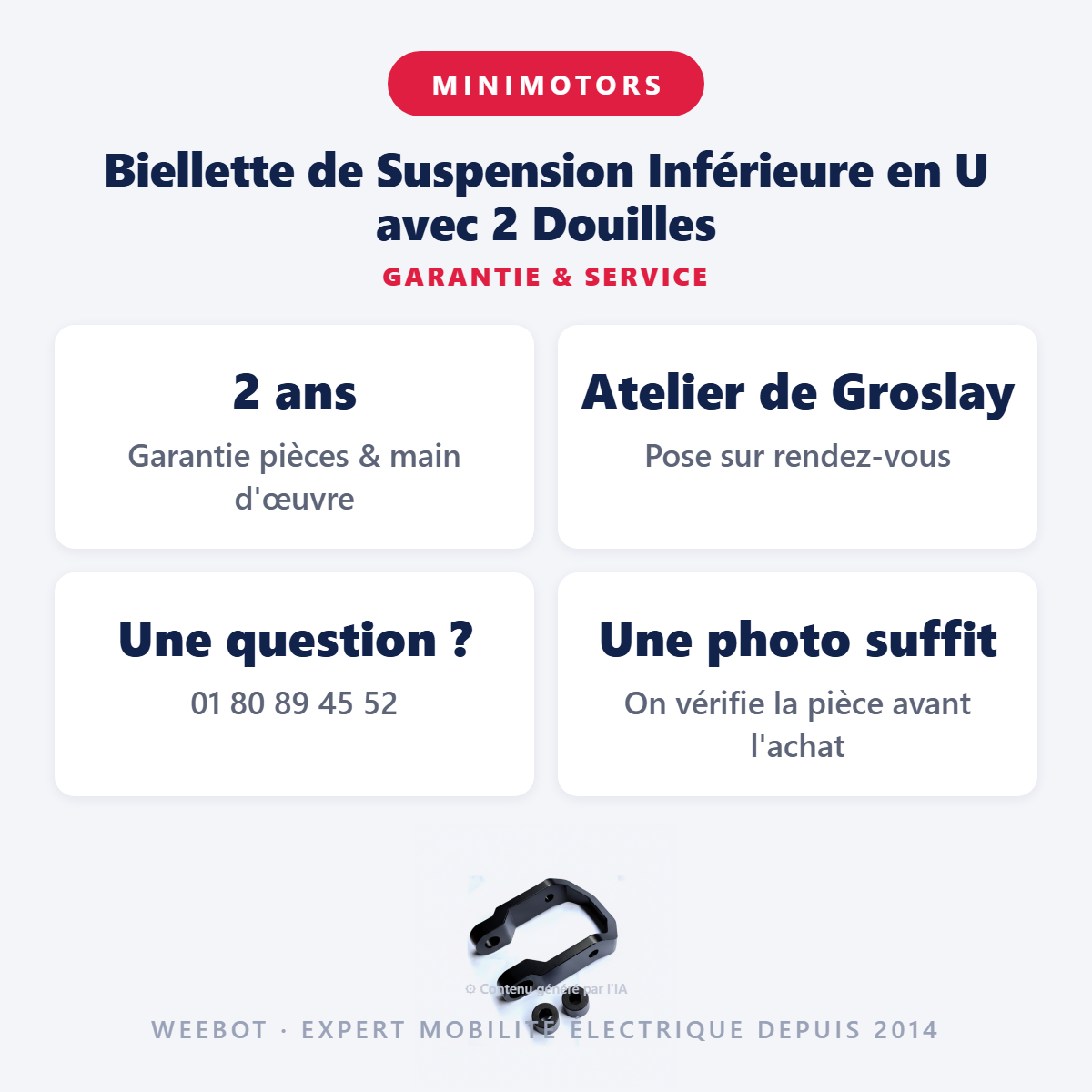 Biellette de Suspension Inférieure en U avec 2 Douilles : garantie 2 ans et service après-vente