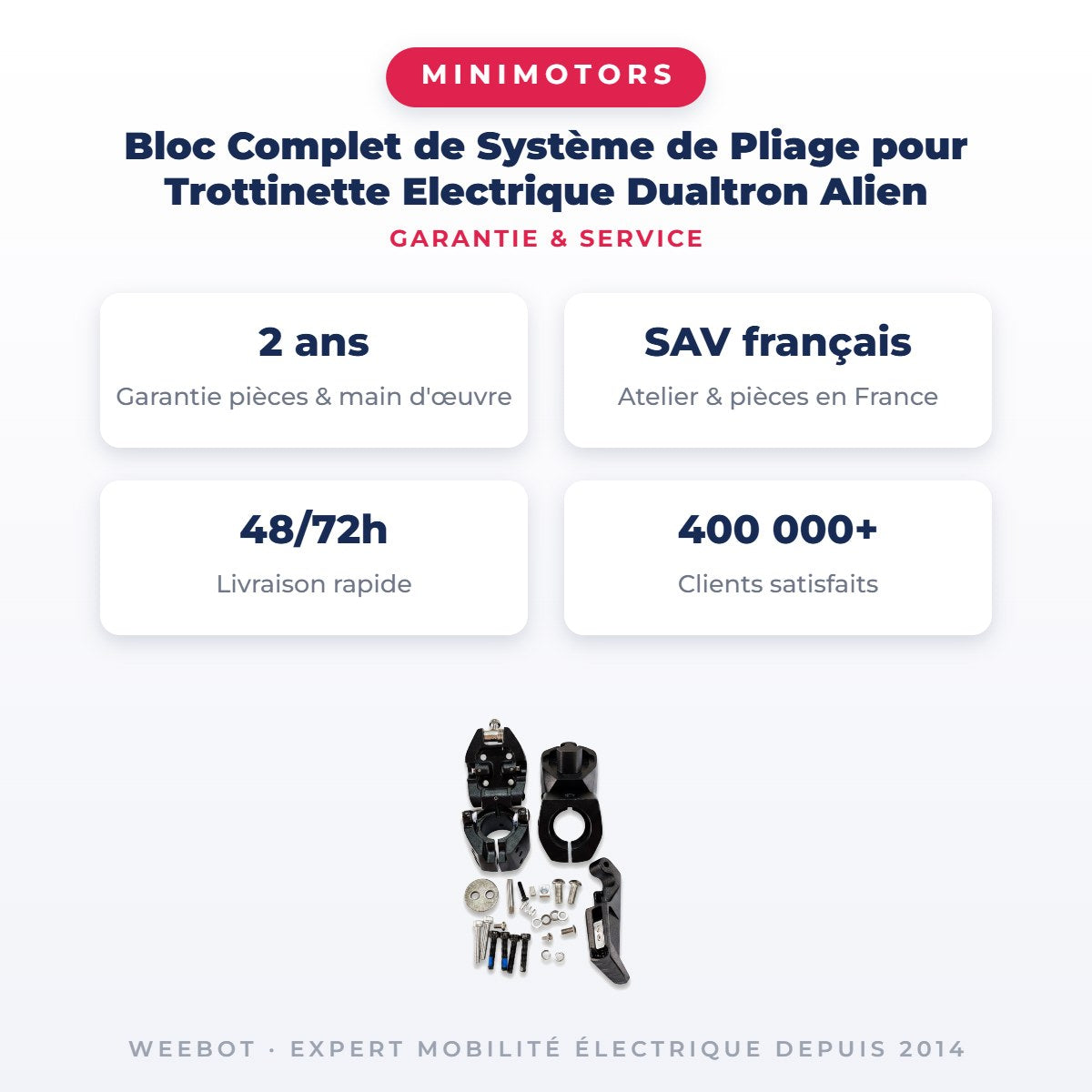 Bloc Complet de Système de Pliage pour Trottinette Electrique Dualtron Alien — garantie 2 ans pièces et main d'œuvre