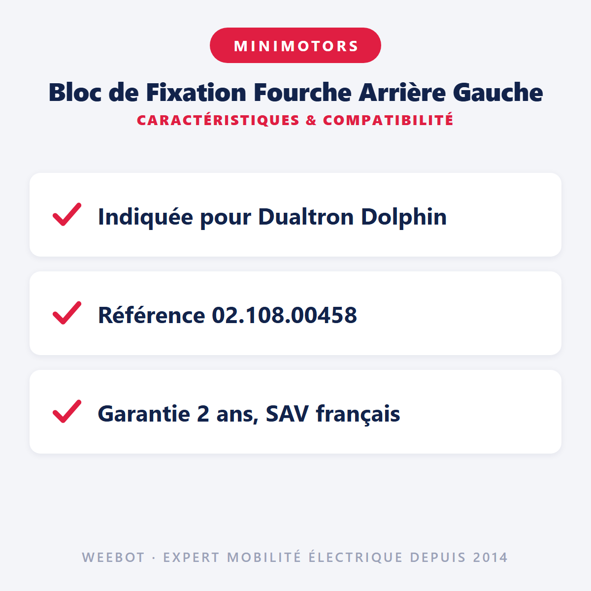 Bloc de Fixation Fourche Arrière Gauche : caractéristiques et compatibilité